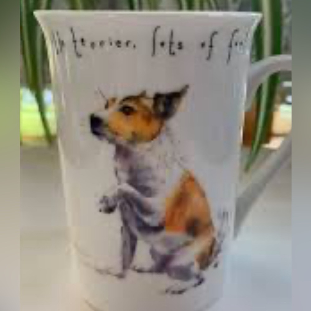 Vintage Kent pottery mug terrier mug the handle says woof woof